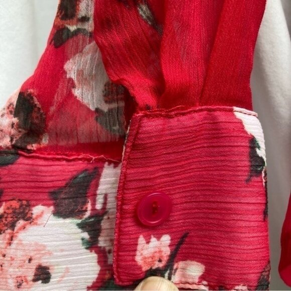 KUT from the Kloth red floral sheer long sleeve blouse, size small - Picture 4 of 9